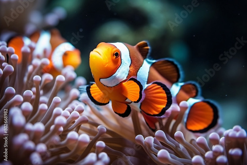 Colorful clownfish swimming in a vibrant underwater world