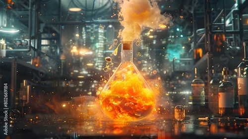 Dramatic High Speed Capture of Explosive Chemical Reaction in Research Laboratory with Industrial Age Aesthetic and Gritty Undertones