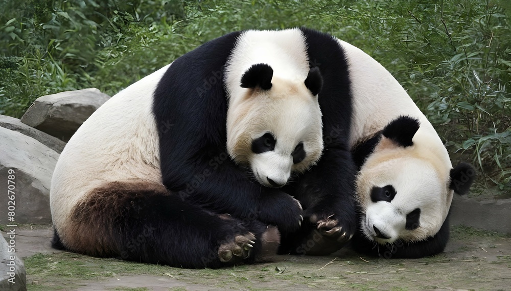 A Giant Panda Cuddling With Its Mother  3