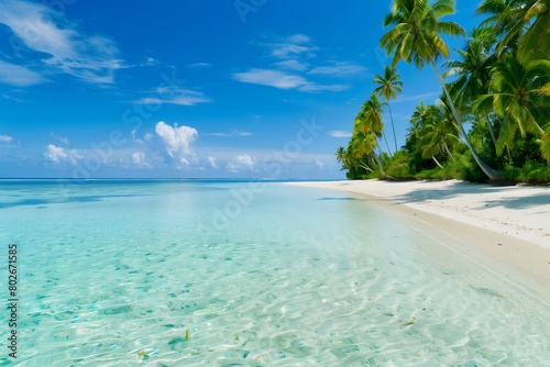 Pristine tropical beach scene with breathtaking water. Idyllic paradise.