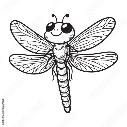 Line art of dragonfly cartoon vector