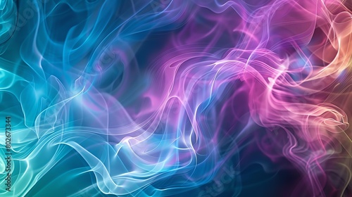 The image is an abstract painting with a smoky texture. It has a blue, purple, and pink color scheme.