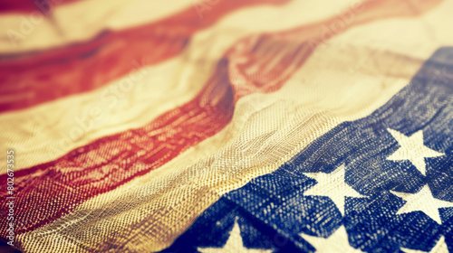 Closeup texture of vintage American flag photo