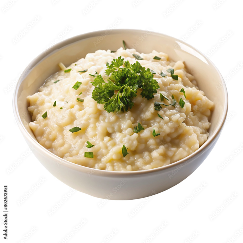 A bowl on cream risotto isolated on transparent background. A bowl on cream risotto isolated on transparent background.