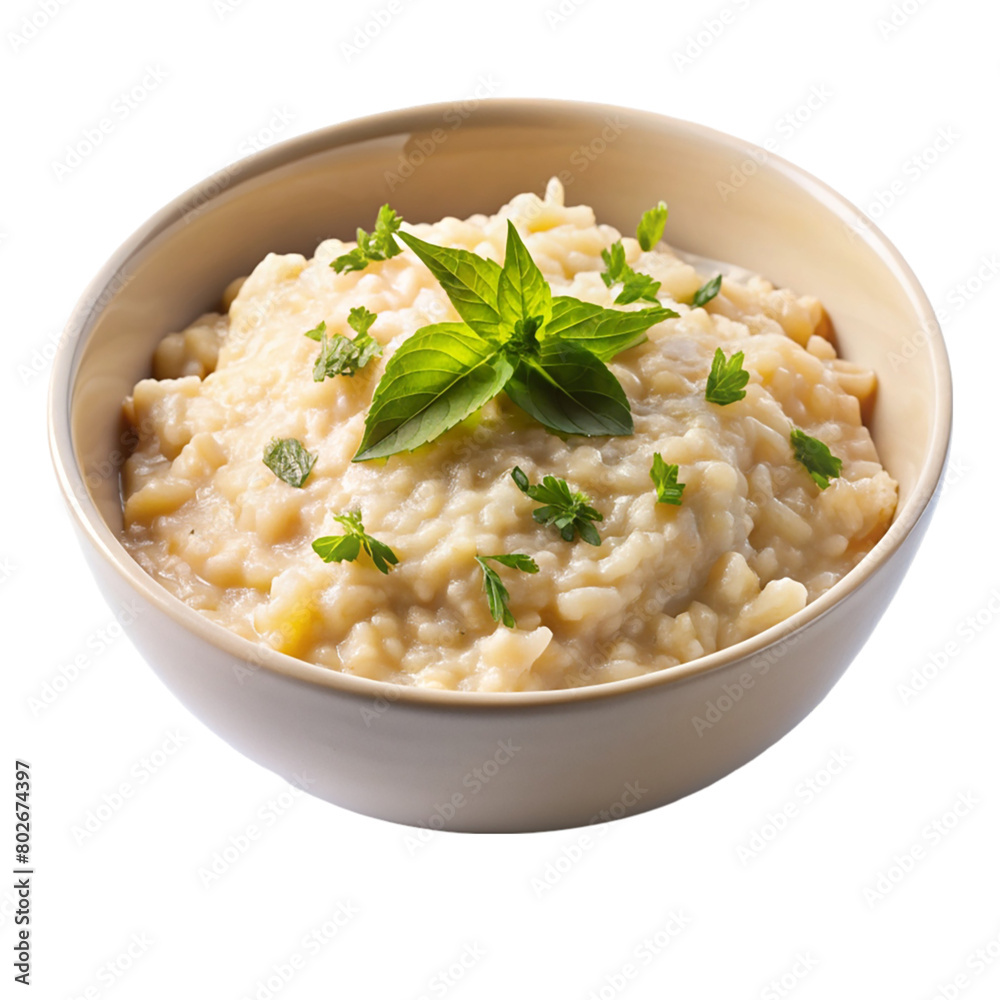 A bowl on cream risotto isolated on transparent background. A bowl on cream risotto isolated on transparent background.
