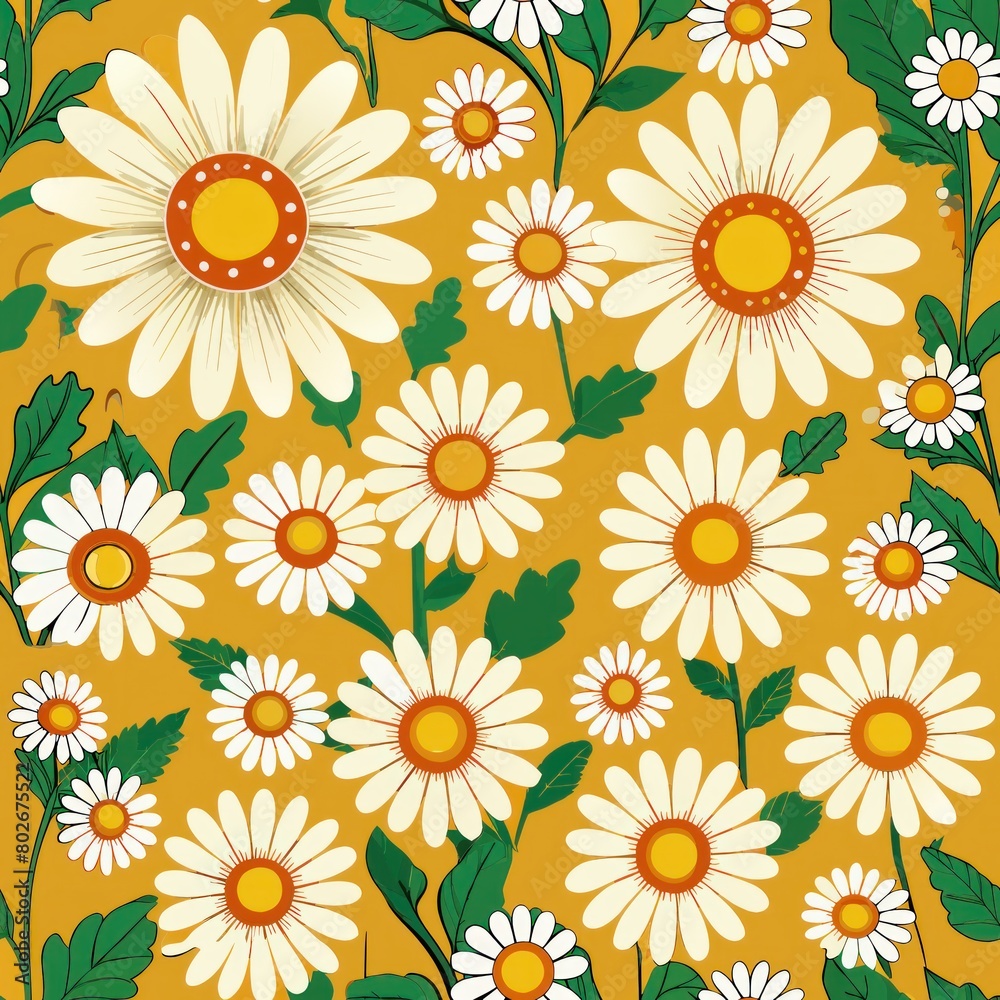 Seamless pattern of cheerful daisies blooming in sunny fields, Generative AI Seamless pattern of cheerful daisies blooming in sunny fields, Generative AI