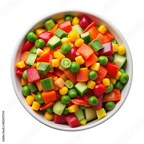 A bowl on garnished vegetables isolated on transparent background.