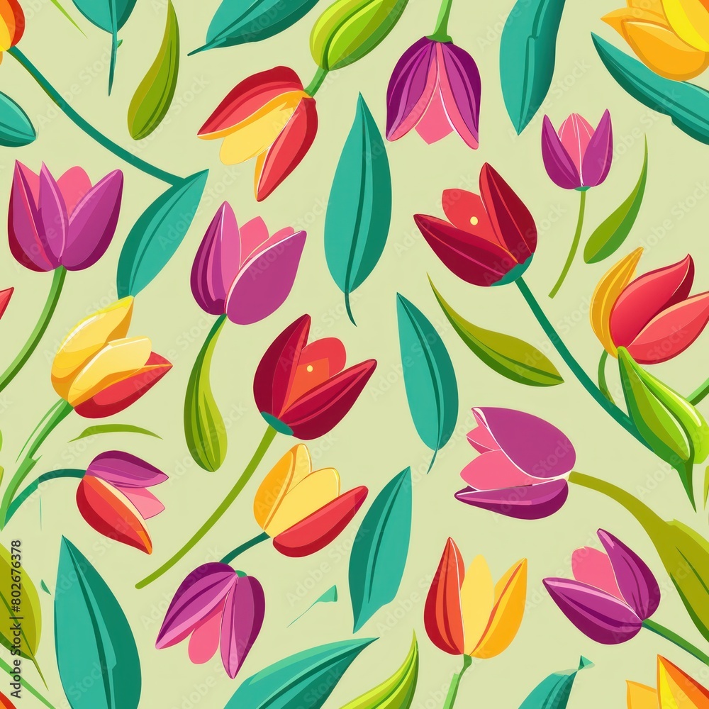Seamless pattern of colorful tulips swaying in a spring breeze, Generative AI Seamless pattern of colorful tulips swaying in a spring breeze, Generative AI