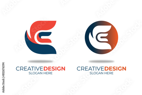 Flat design e logo set Logo design letter E, suitable for company, community, personal logos, brand logos