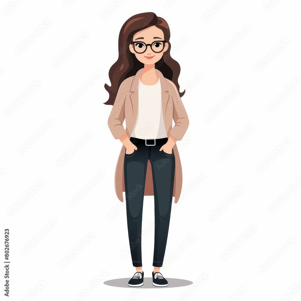 Fototapeta premium A woman in glasses stands in front of a white background