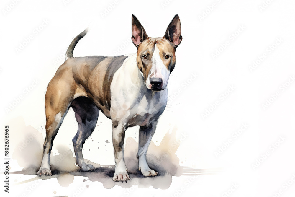 Watercolor painting of bull terrier dog on a clean background. Pet. Animals. Illustration, Generative AI.