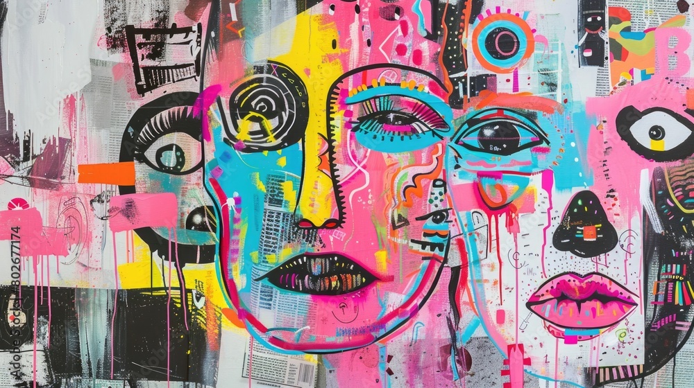 Fototapeta premium Vibrant Abstract Graffiti Art: urban street art, colorful mural, expressive graffiti