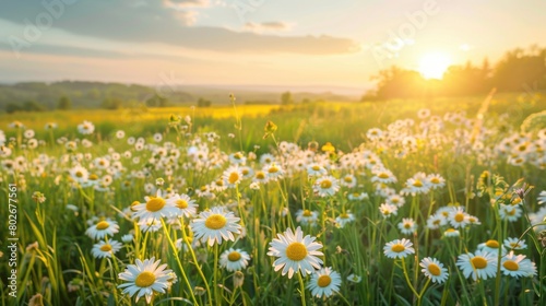 Golden Hour in Flower Field  golden sunlight  blooming meadow  scenic countryside