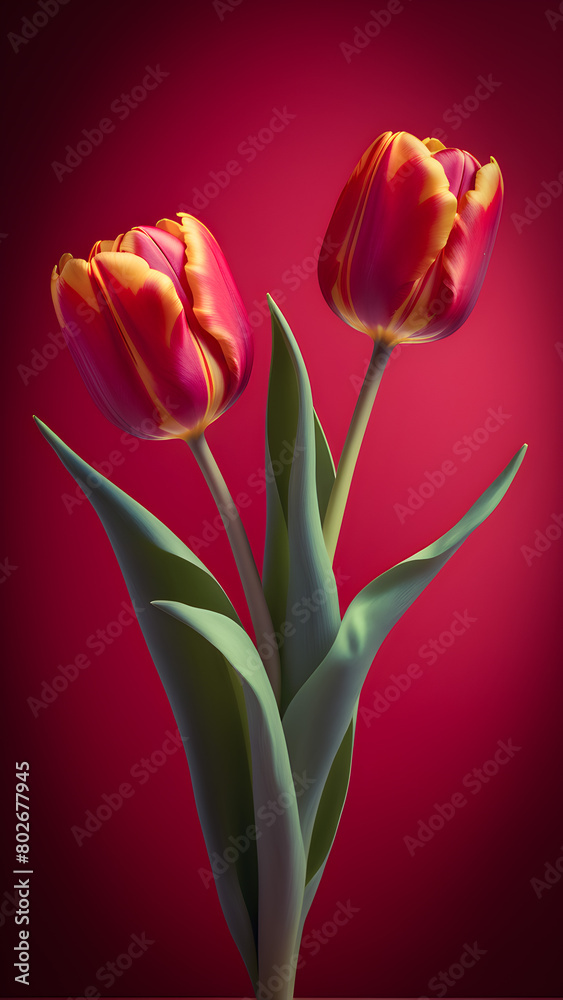 Obraz premium Ai generated image of red tulips on red background