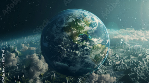 Create an image of a future Earth where renewable energy sources have replaced fossil fuels.
