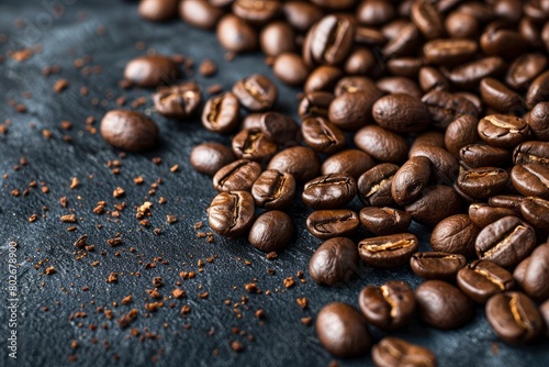 Brown Roasted Coffee Beans Closeup On Dark Background - generative ai