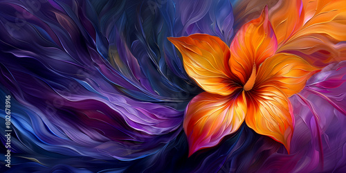 A floral painting on purpleblue background capturing the beauty of a flower photo