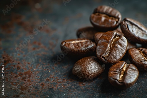 Brown Roasted Coffee Beans Closeup On Dark Background - generative ai