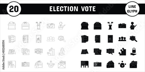 Election Vote Line Glyph Vector Illustration Icon Sticker Set Design Materials photo
