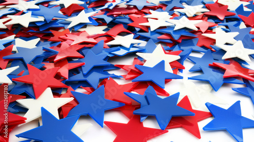 red and blue star shapes scattered on white background