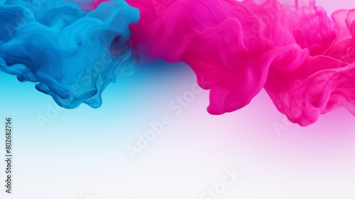 Striking image of vivid blue and pink smoke blending against a light background, conveying motion and fluidity.