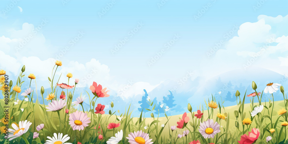 Nature background with wild flowers. AI-Generated Image