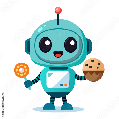 A robot with antenna holding a cookie