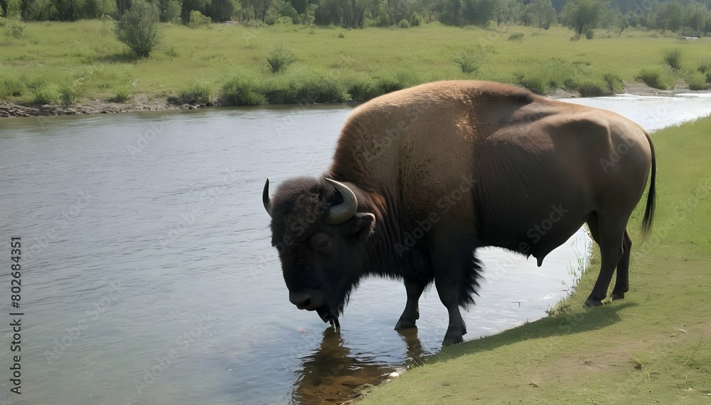 a-buffalo-grazing-peacefully-near-a-river- 2