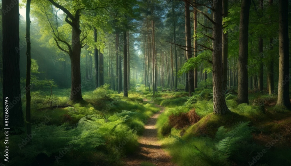 Obraz premium A tranquil forest scene in a 16_9 ratio.