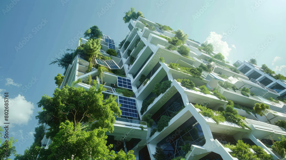 Sustainable living concepts, green technology, solar panels, clear skies, eco-conscious, documentary style 
