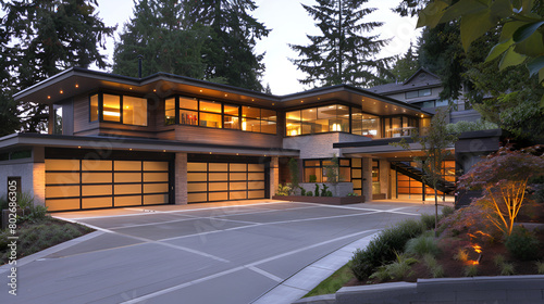 Luxury modern house with swimming pool and beach at sunset,A modern house with a pool in front of it,Modern exterior of a luxury villa in a minimal style,Luxurious new construction home exterior 
