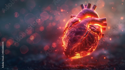 3D rendering image depicting common heart conditions and diseases such as coronary artery disease, heart failure, and arrhythmias photo