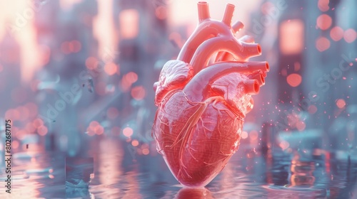 An informative 3D rendering image promoting advocacy efforts and public policy initiatives aimed at improving access to cardiovascular care, reducing disparities. photo