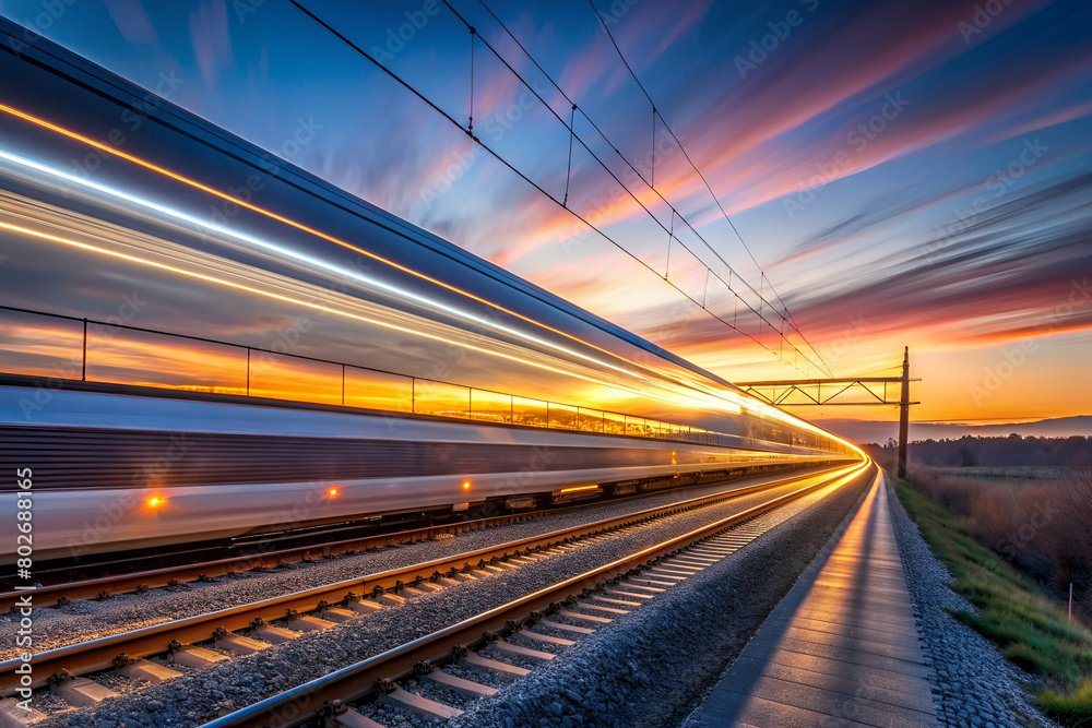 Minimalist Image of a High-Speed Train in Continuous Light Streak