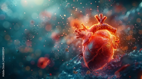 3D rendering image showcasing cutting-edge research and scientific advancements in the field of cardiovascular medicine, including novel therapies, biomarkers, and genetic studies