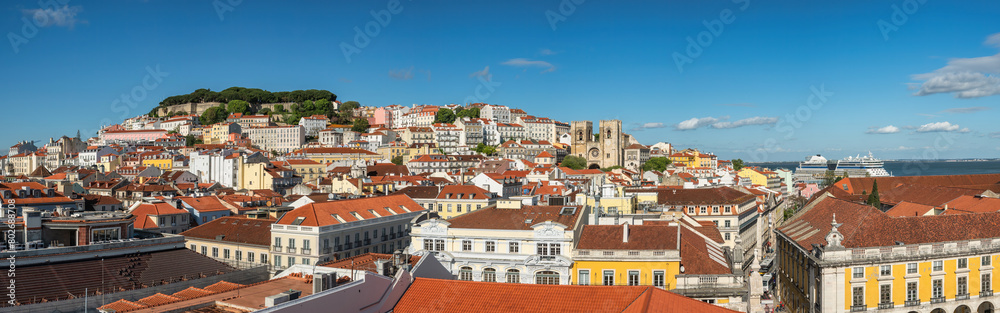 Lisbon Portugal, high angle view panorama city skyline at Lisbon Baixa district with Lisbon Pantheon Lisbon Portugal, high angle view panorama city skyline at Lisbon Baixa district with Lisbon Pantheon