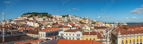 Lisbon Portugal, high angle view panorama city skyline at Lisbon Baixa district with Lisbon Pantheon