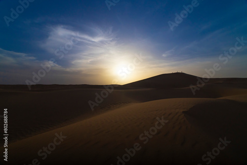 A dusk of panoramic sand dune at Mhamid el Ghizlane in Morocco wide shot © tokyovisionaryroom