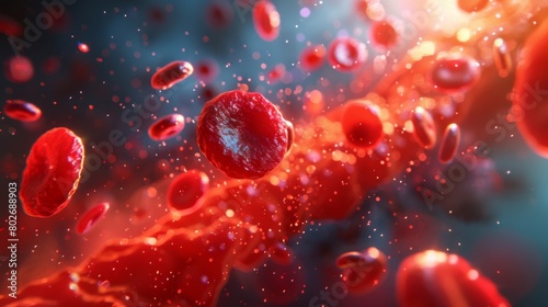 A captivating 3D rendering image showcasing the process of hemoglobin oxygenation and deoxygenation, illustrating changes in hemoglobin conformation and oxygen affinity photo