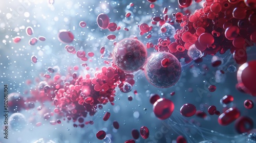A captivating 3D rendering image showcasing the process of hemoglobin oxygenation and deoxygenation, illustrating changes in hemoglobin conformation and oxygen affinity photo
