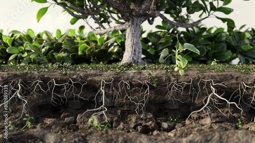 Mangrove roots forest under soil beach conservation environment photo