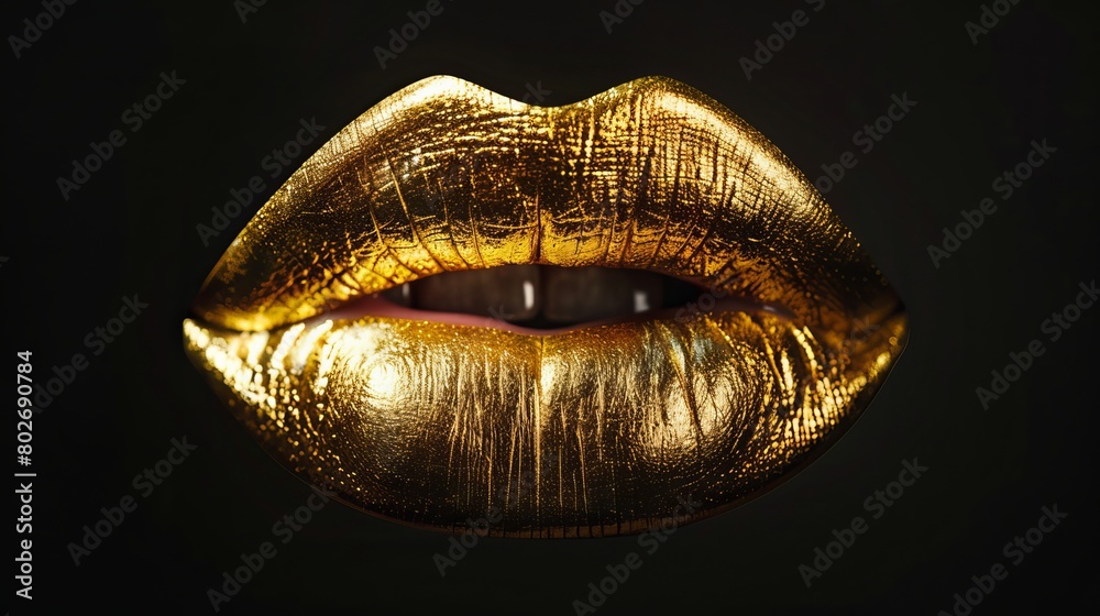 Golden lips: luxurious glamour art on black background, isolated with clipping path Golden lips: luxurious glamour art on black background, isolated with clipping path