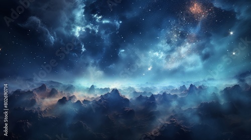 Abstract space, galaxy blue, star field, planetarium show poster © Seksan