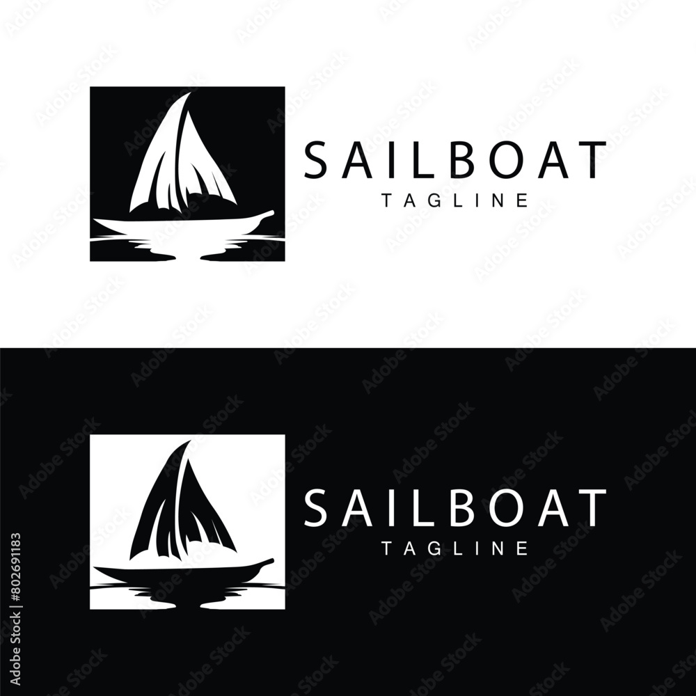 Simple fishing boat sailboat logo simple design black silhouette ship marine illustration template