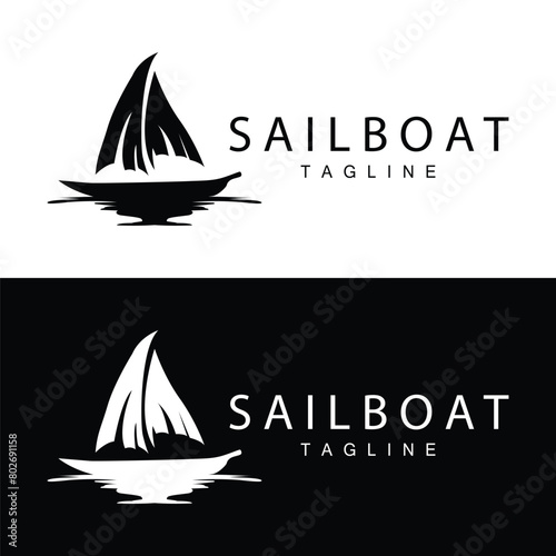 Simple fishing boat sailboat logo simple design black silhouette ship marine illustration template
