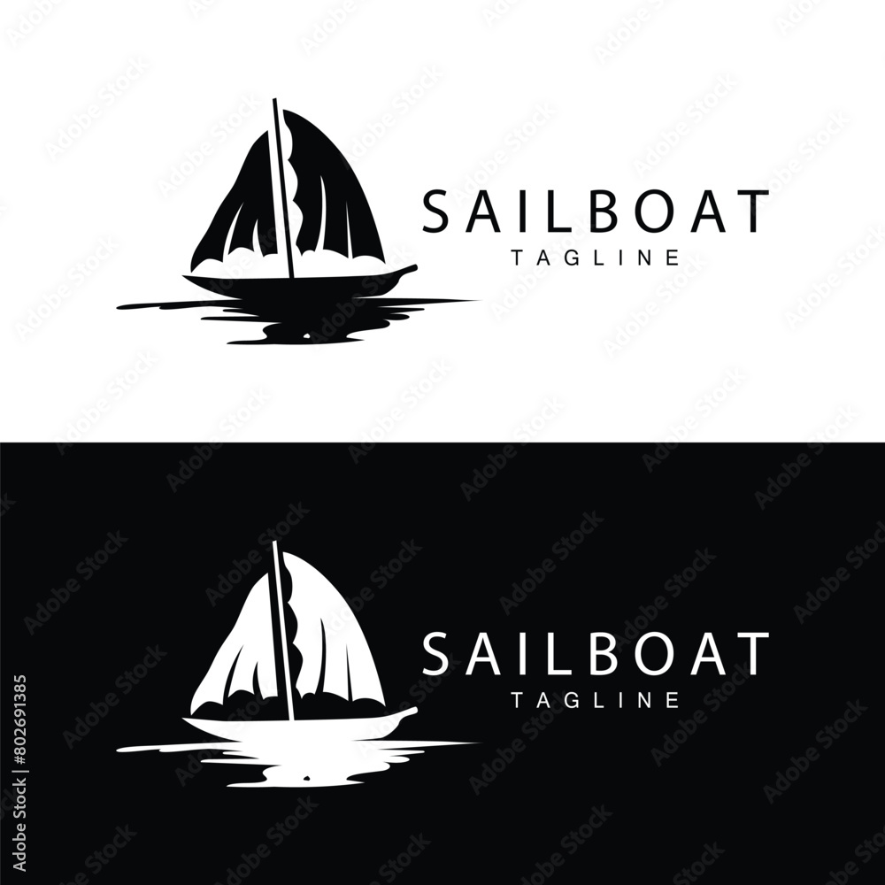 Simple fishing boat sailboat logo simple design black silhouette ship marine illustration template