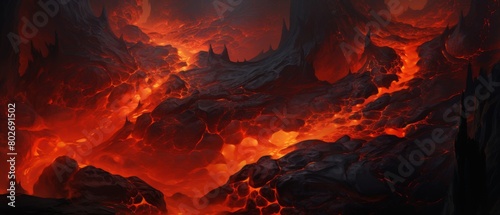 Abstract lava, molten redorange, flowing rock, adventure theme photo