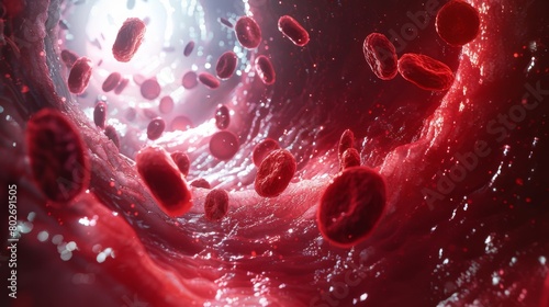 3D rendering image depicting leukocyte adhesion to endothelial cells in blood vessels, a critical step in the recruitment of white blood cells to sites of infection or injury photo