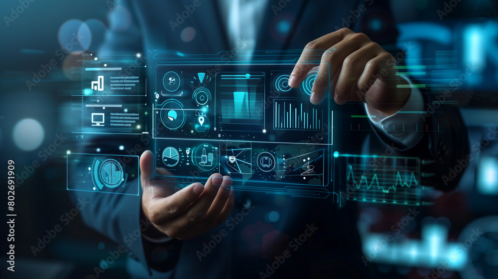 Concept of digital technology and data science, computer engineer programming on laptop for managing and controlling data exchange with AI business and machine learning