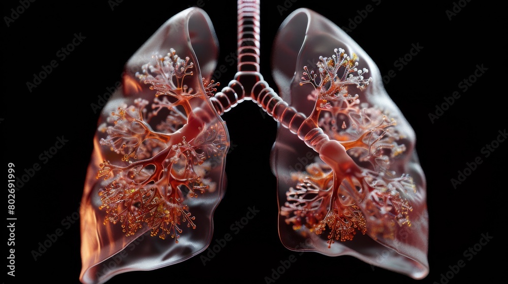 3D rendering image depicting lung compliance, the ability of the lungs ...